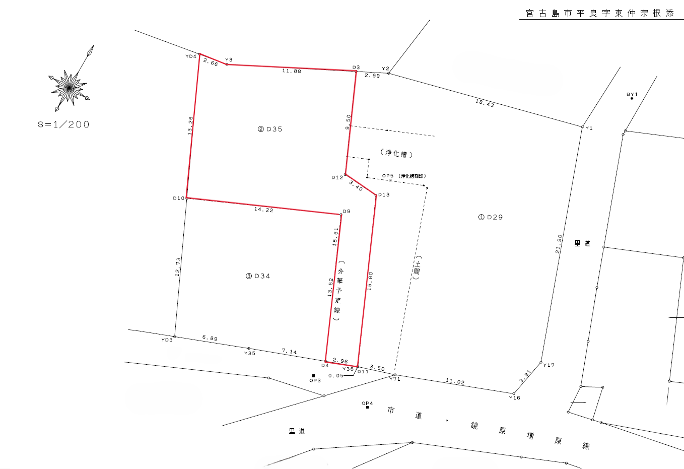東仲宗根添　旧宮原小学校近く　分筆案B号地　約70坪　宅地